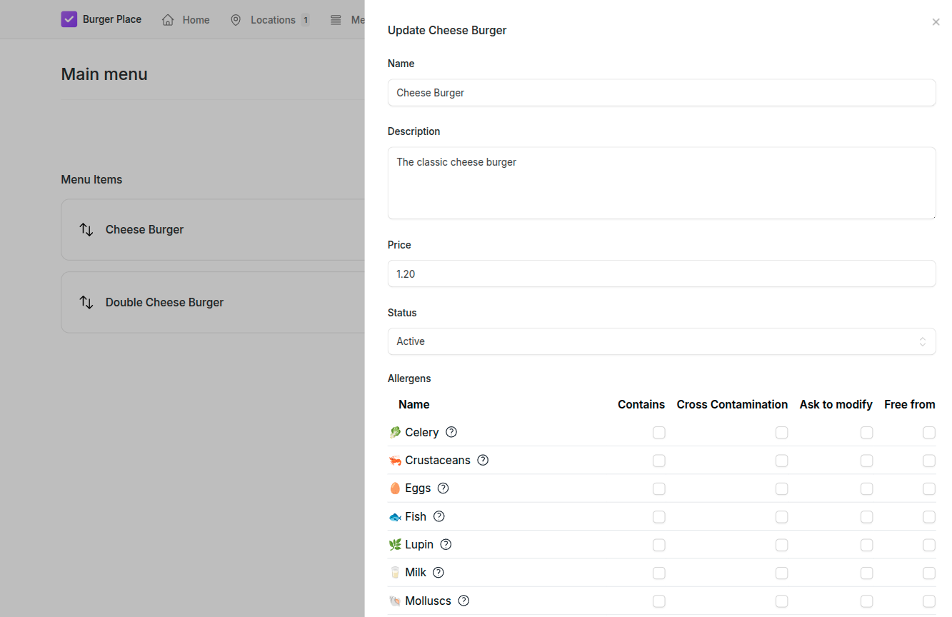 manage menu items